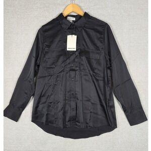 Industry Black Satin Button Down Shirt Womens Sz M Long Sleeve Utility Blouse